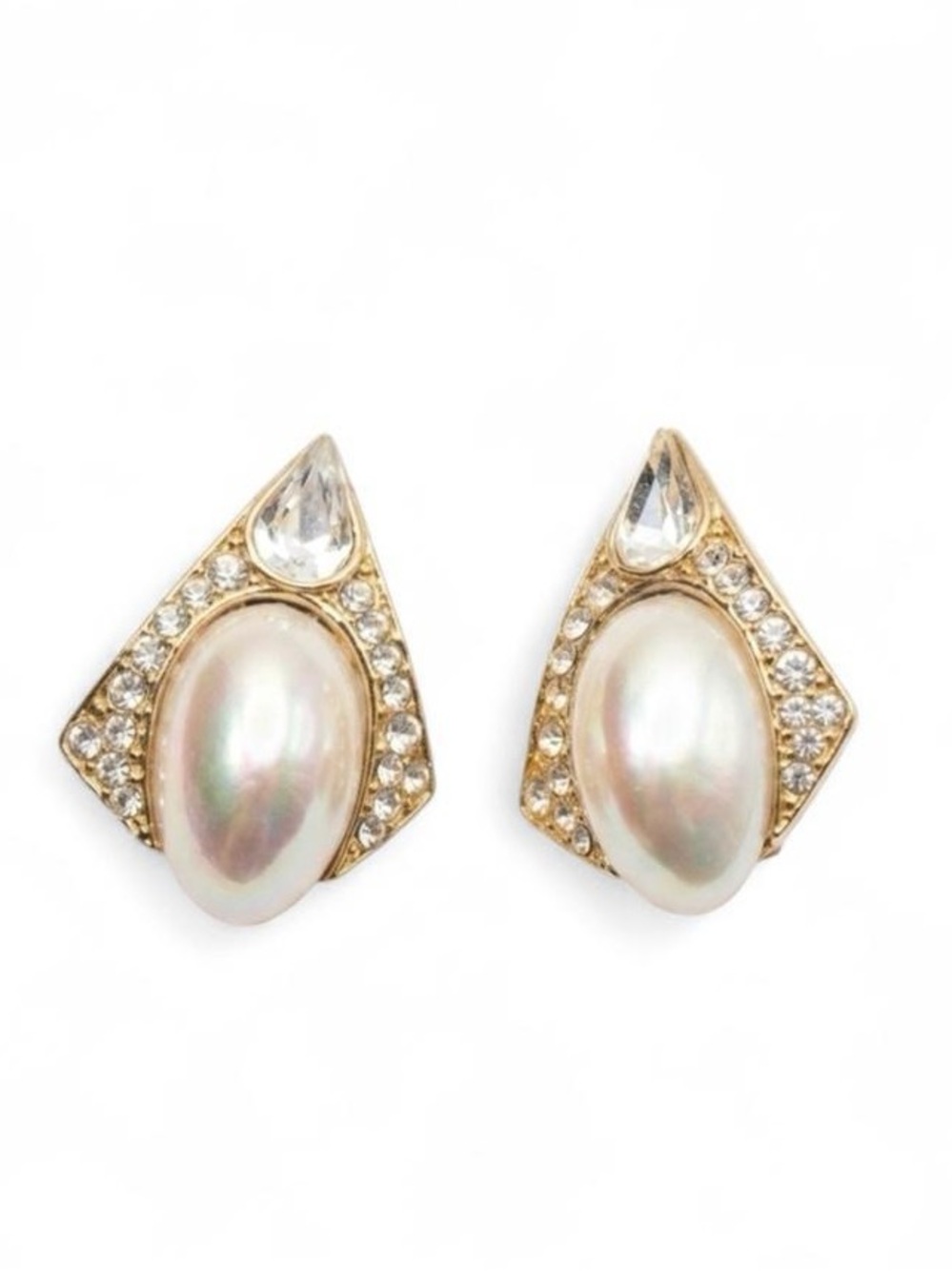 Vintage Pearl and Rhinestone Clip-On Earrings